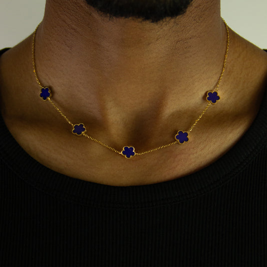 Five Leaf Flower Necklace-  Gold Purple
